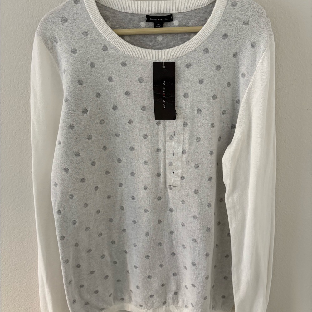 Tommy Hilfiger White and Gray Polka Dot Sweatshirt